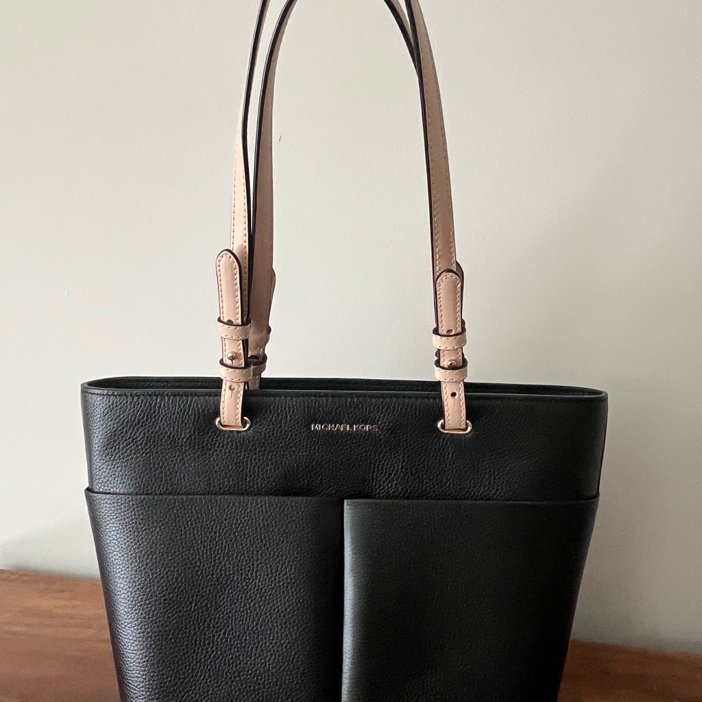 Michael Kors Black Tote Bag With Textured Leather And Structured Shape